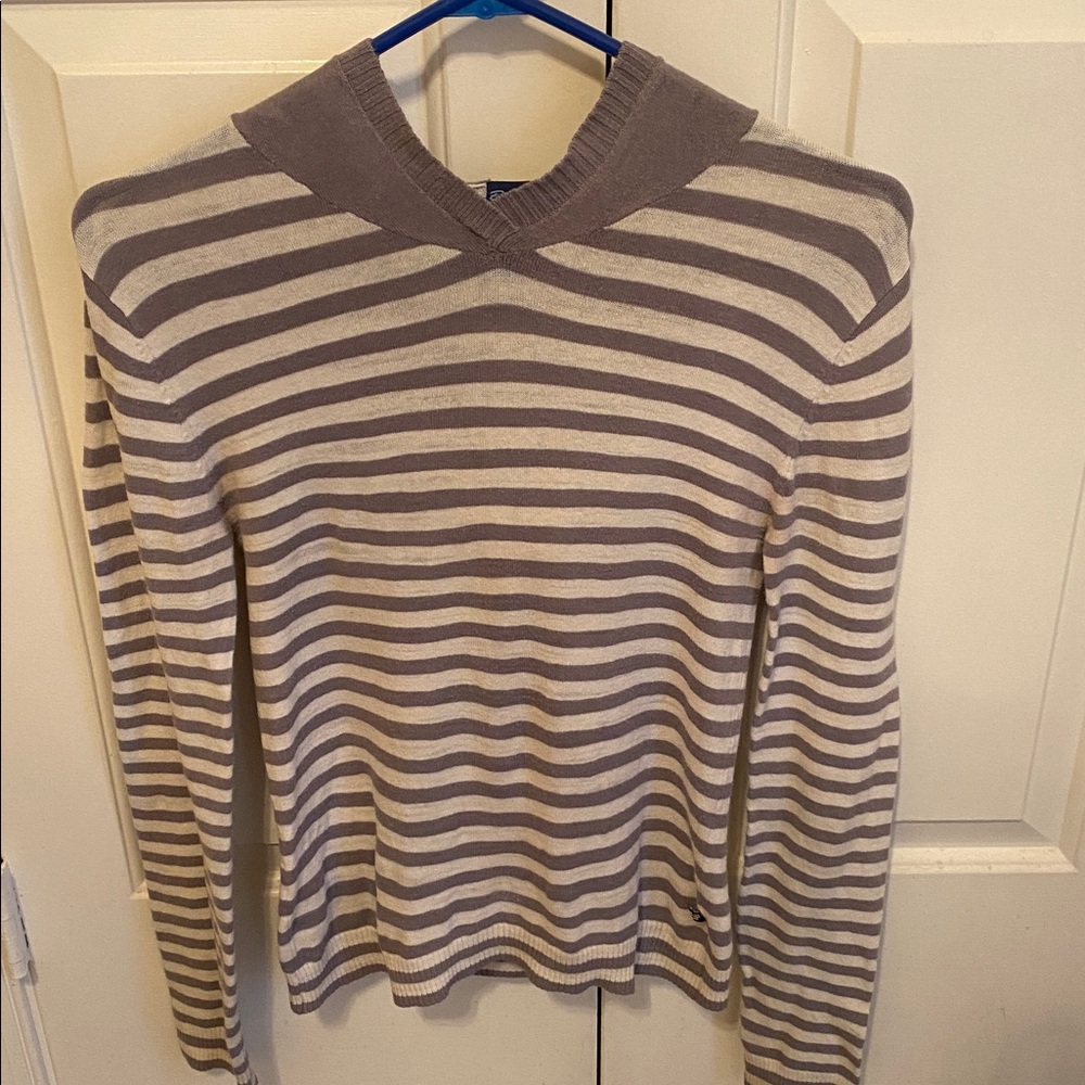Soft Gray Wool Striped Hooded Sweater